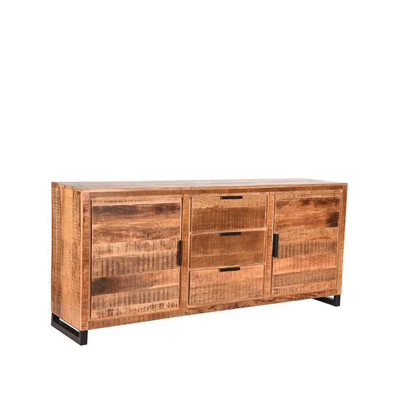 Sideboard Naturholz braun, Anrichte braun Naturholz, Kommode braun-schwarz, Breite 190 cm