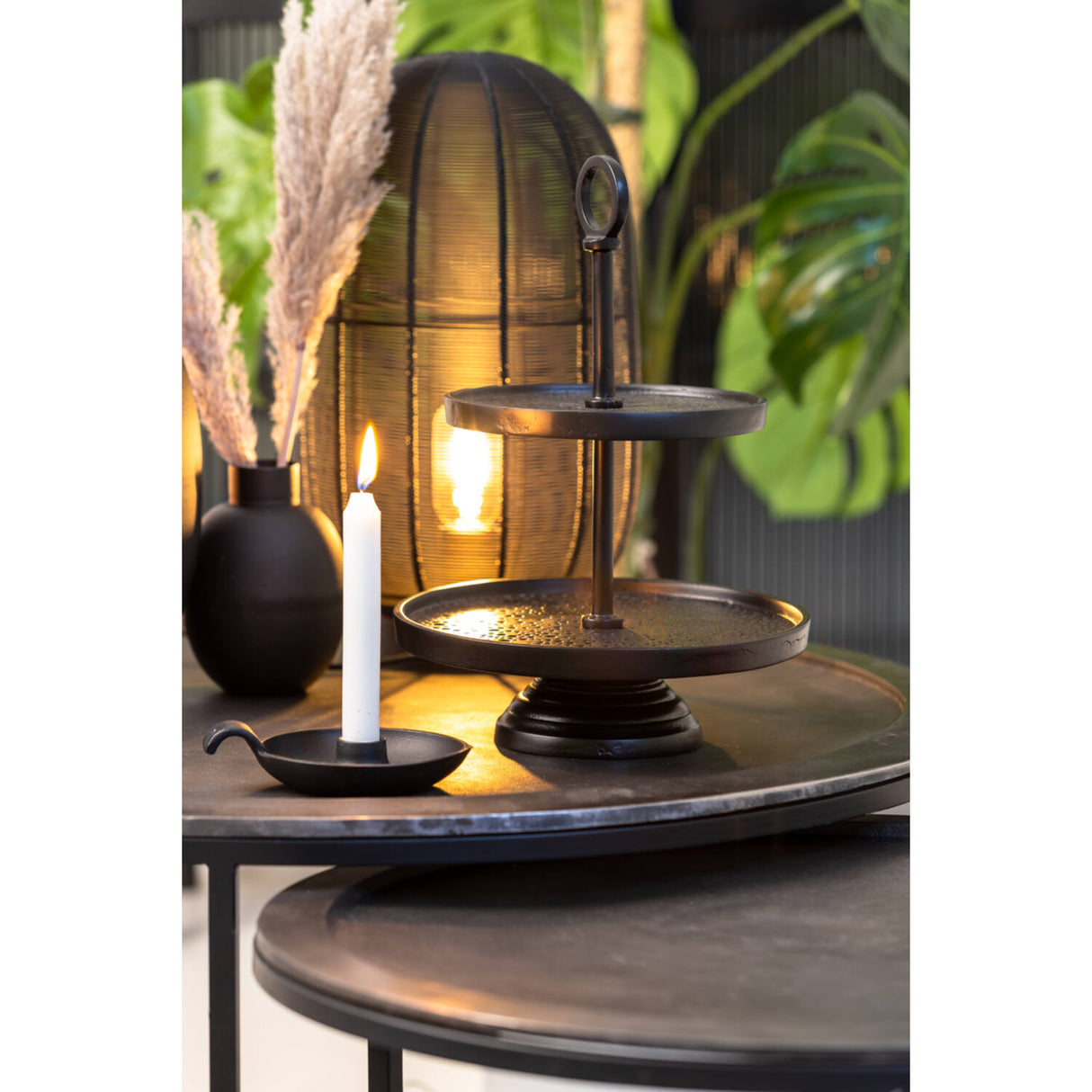 Etagere schwarz, Metall Etagere schwarz, Höhe 37 cm