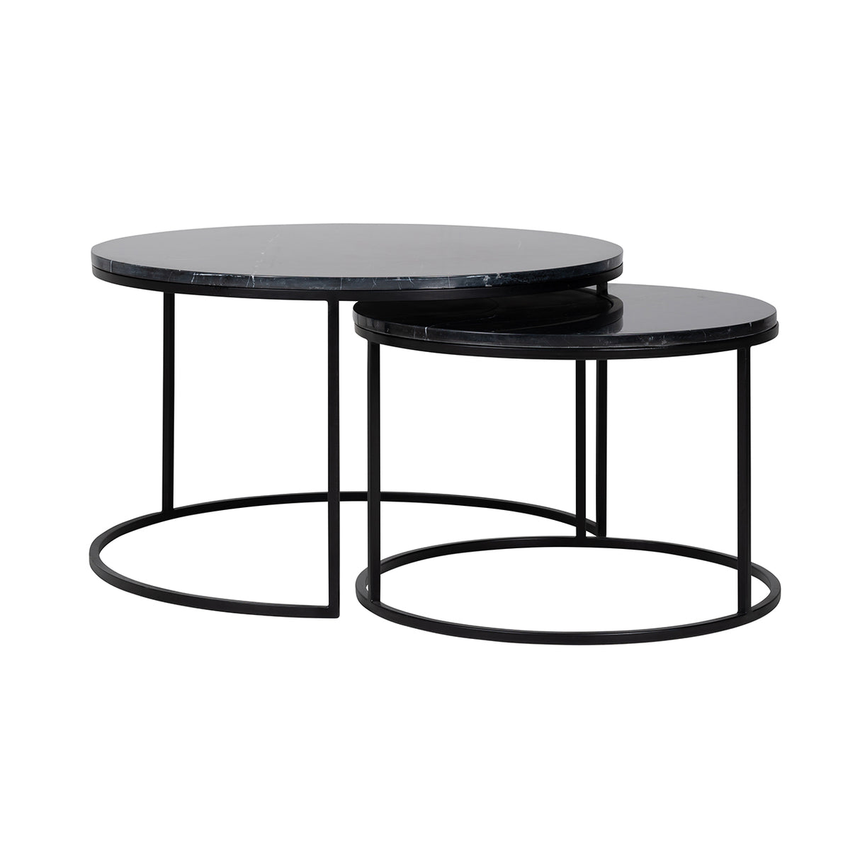 2er Set Couchtisch rund, Couchtisch schwarz Marmor-Tischplatte