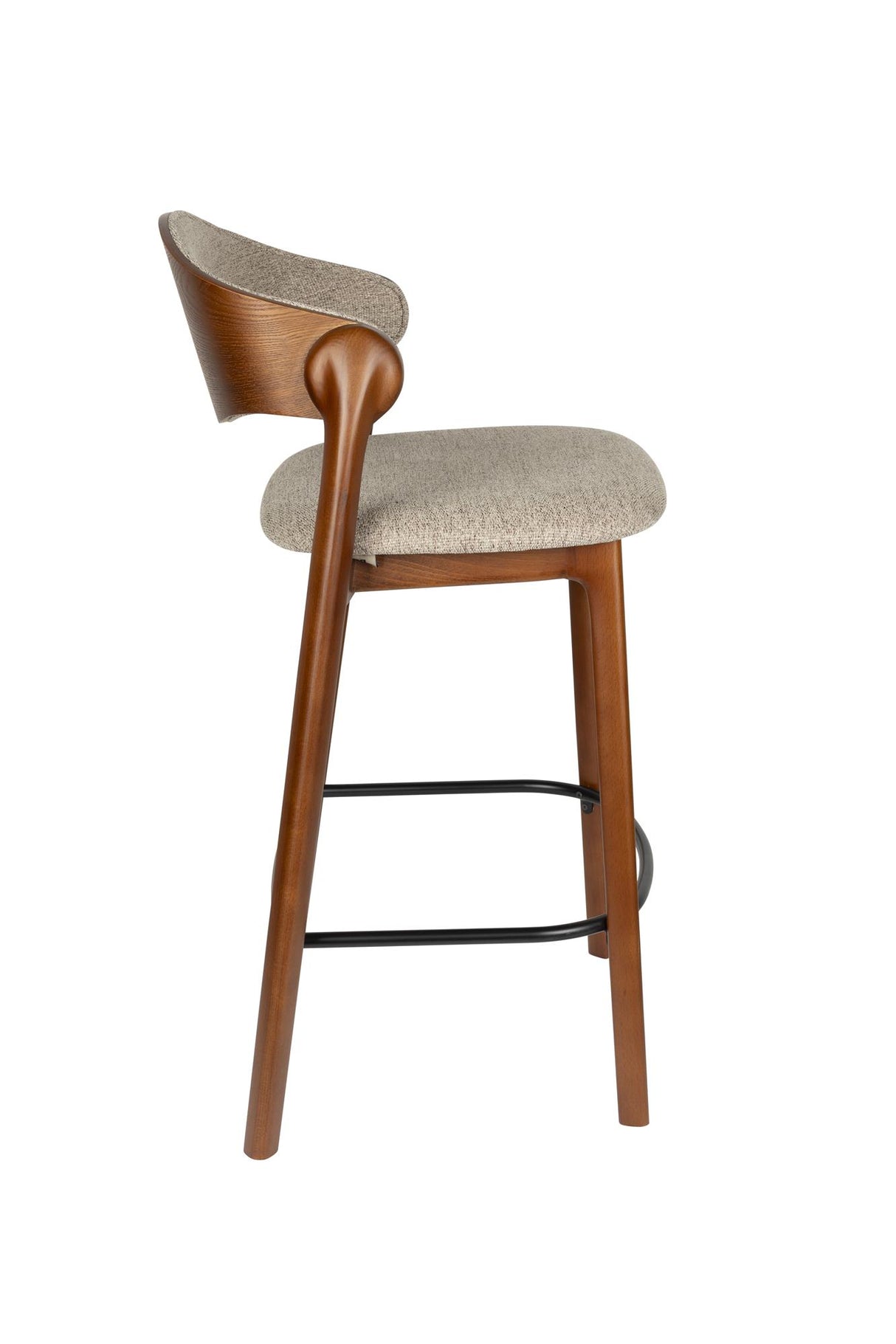 Barstuhl beige-taupe Holz Stuhlbeine, Barstuhl Farbe Nussbaum, Sitzhöhe 65 cm