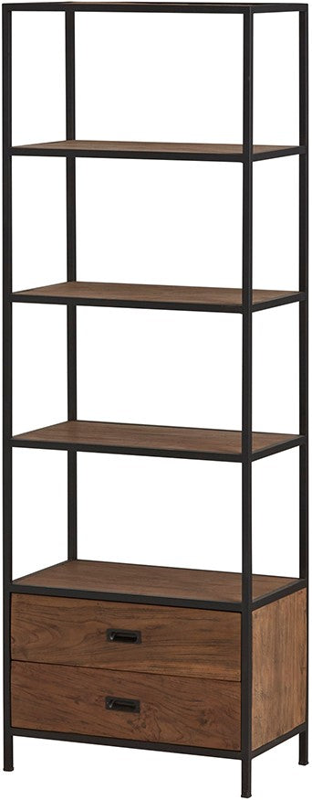 Bücherschrank braun, Bücherregal Metall Holz, Regal Teak, Aktenregal Holz, Breite 64 cm