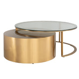 2er Set Couchtisch rund, Couchtisch Gold