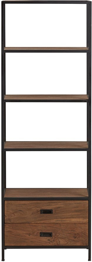 Bücherschrank braun, Bücherregal Metall Holz, Regal Teak, Aktenregal Holz, Breite 64 cm