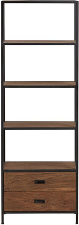 Bücherschrank braun, Bücherregal Metall Holz, Regal Teak, Aktenregal Holz, Breite 64 cm