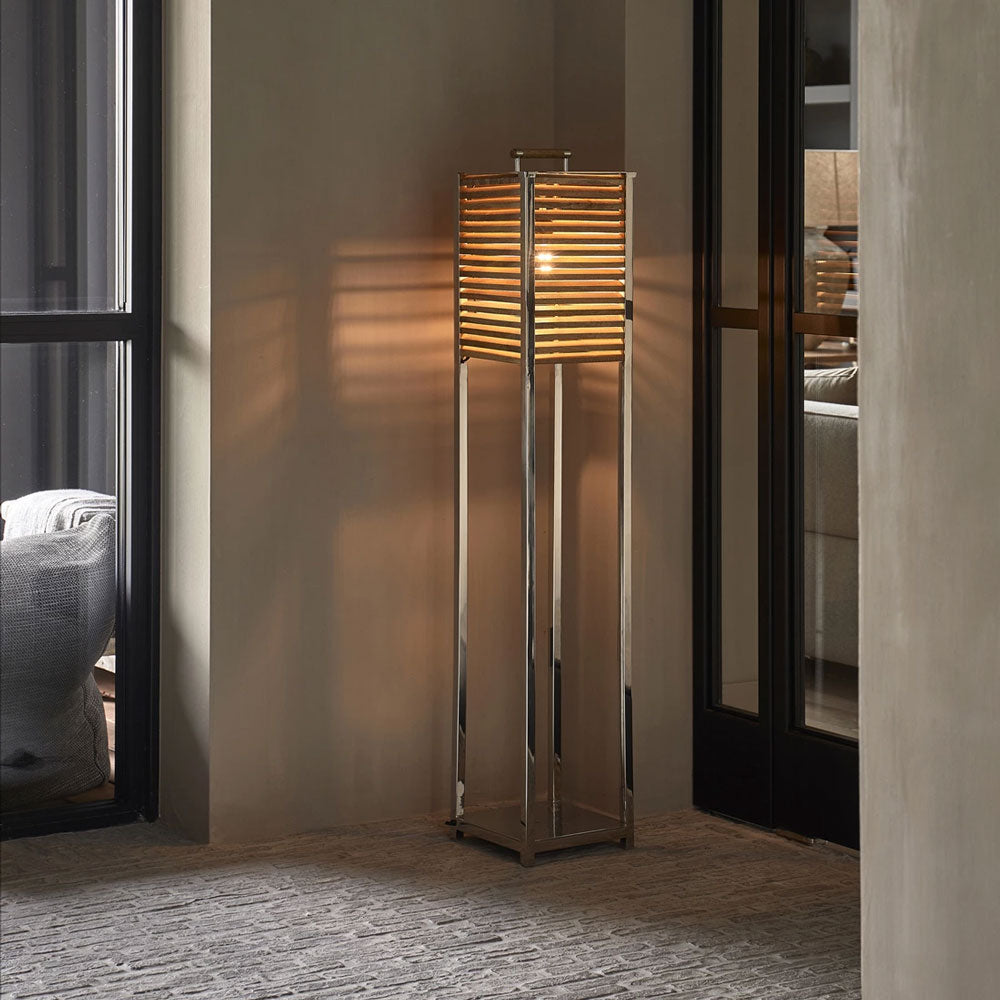 Stehlampe Silber-Holz Landhaus, Stehleuchte Silber, Höhe 125 cm