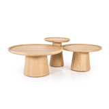 3er Set Couchtische Eiche furniert,  runder Couchtisch Farbe Natur-Eiche, Durchmesser 46-66-80 cm