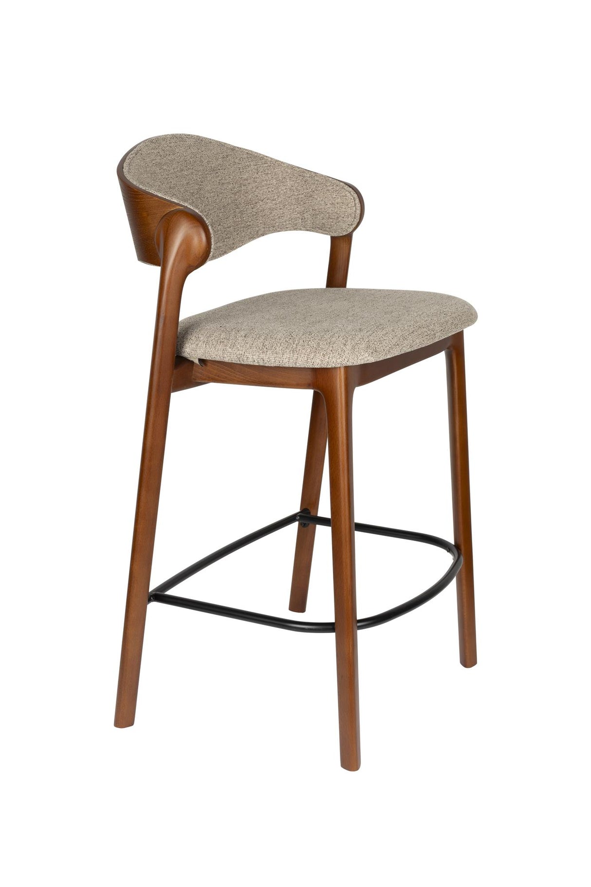 Barstuhl beige-taupe Holz Stuhlbeine, Barstuhl Farbe Nussbaum, Sitzhöhe 65 cm