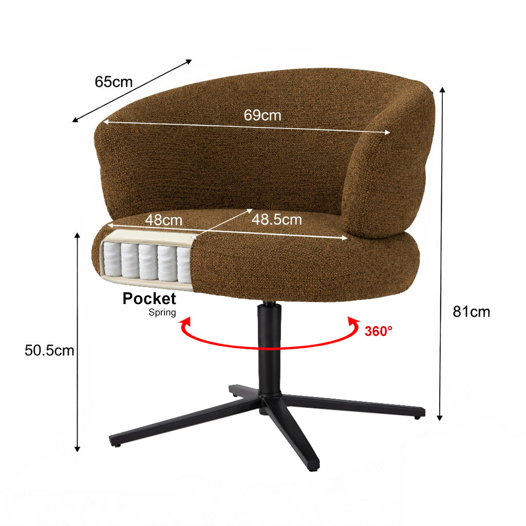 Stuhl drehbar Farbe braun, Esszimmerstuhl braun drehbar, Stuhl Federkern,  Breite 69 cm
