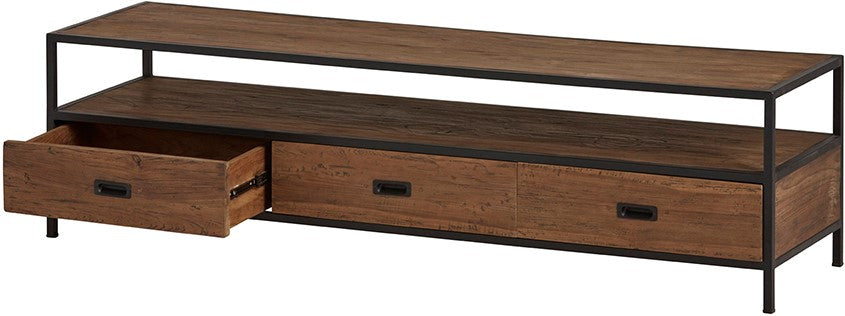 TV Schrank braun, Fernsehschrank Metall Holz, TV Regal Teakholz, Breite 160 cm