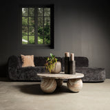 Couchtisch Marmor rund, Marmortisch rund beige-grau, runder Couchtisch Marmor, Durchmesser 99 cm