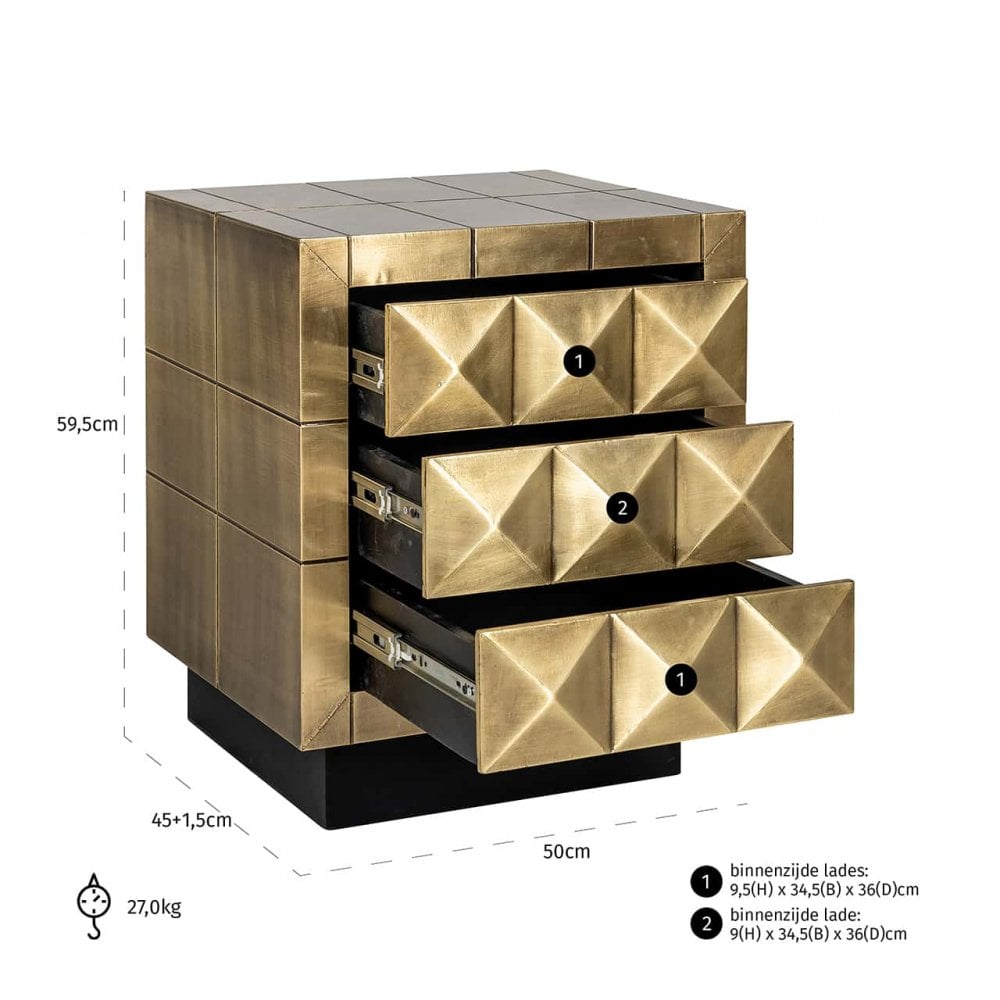 Nachtisch Gold, Beistelltisch Gold, Breite 50 cm