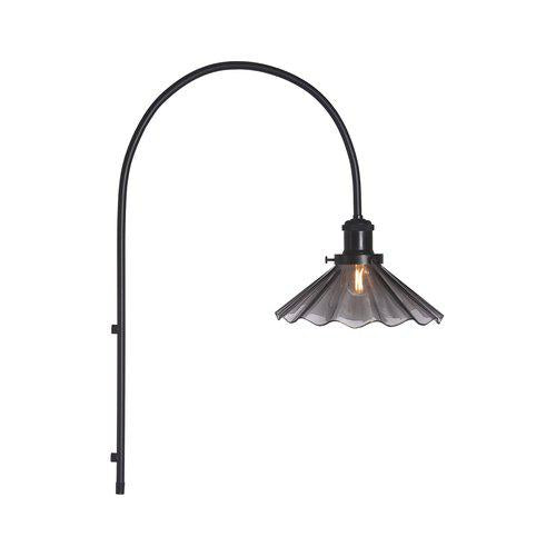 Wandlampe mit Kabel, schwarz, Metall, schwarz Glas, Bogen Wandleuchte