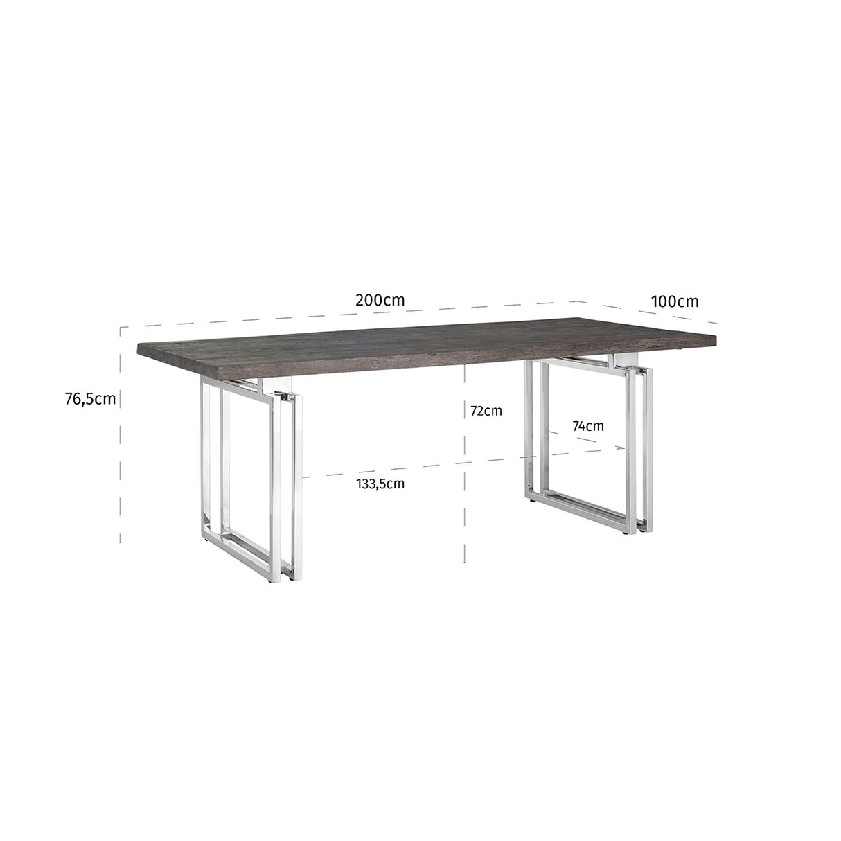 Esstisch verchromtes Tischgestell, Tisch braun-schwarz Eiche furniert, Breite 200 cm