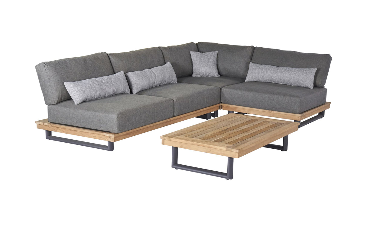 Gartenlounge grau-Teakholz,  Gartensofa grau, Garten-Ecksofa grau, Breite 214 cm