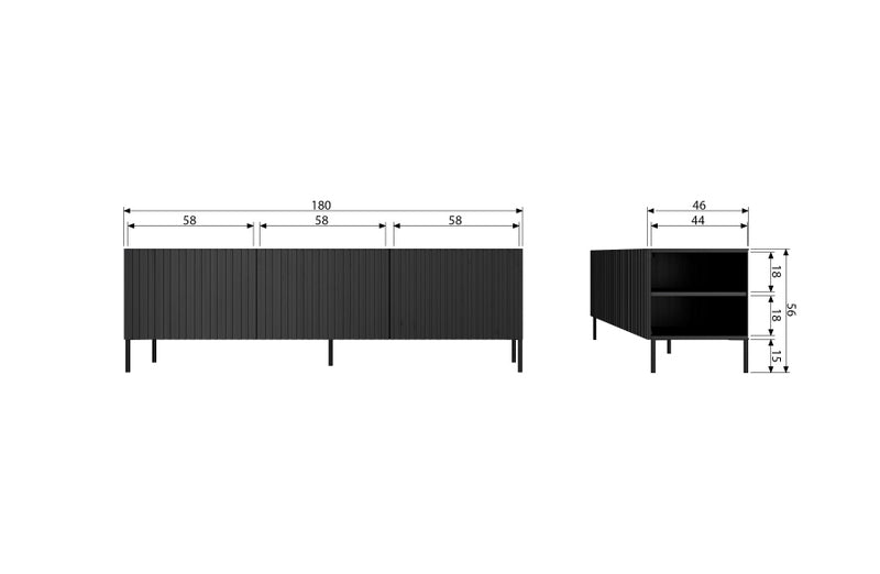 Fernsehschrank schwarz, TV Schrank schwarz, Breite 180 cm