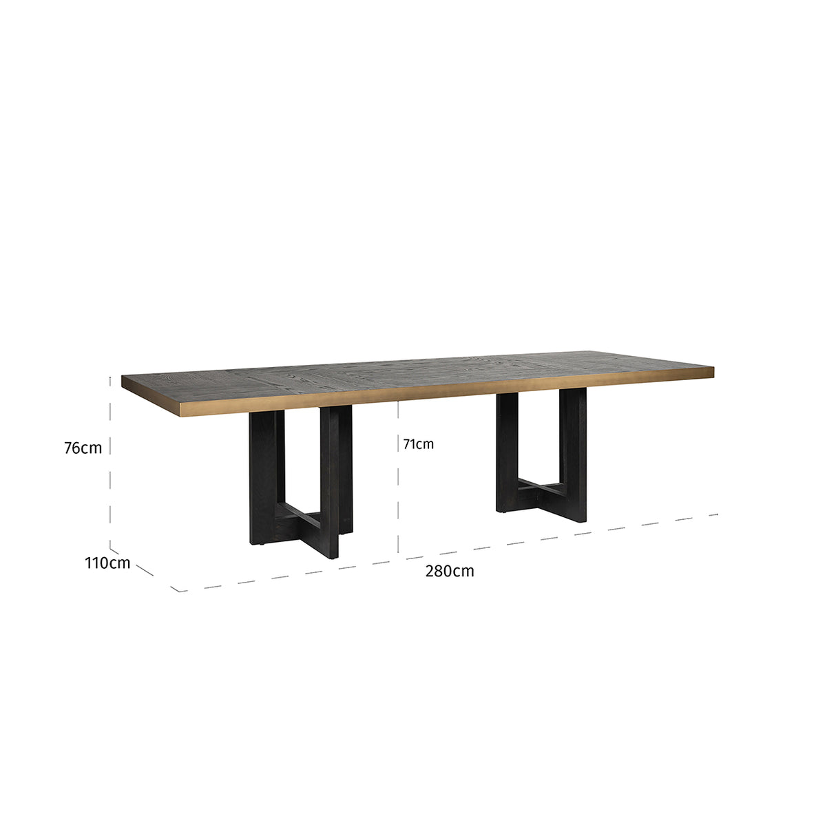 Esstisch braun Eiche furniert, Tisch dunkelbraun, Esstisch Metall-Gestell schwarz,  Breite 280 cm