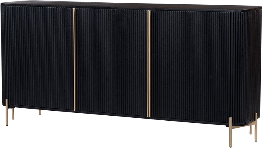 TV Schrank schwarz-Gold  Massivholz, Fernseherschrank schwarz Holz, Sideboard Holz schwarz, Breite 180 cm