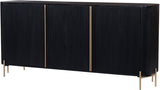 TV Schrank schwarz-Gold  Massivholz, Fernseherschrank schwarz Holz, Sideboard Holz schwarz, Breite 180 cm