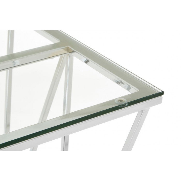 Beistelltisch Silber Glas-Metall, Glastisch verchromt Glas-Metall