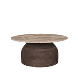 Couchtisch braun Marmorplatte, Couchtisch rund Holz braun, Durchmesser 90 cm