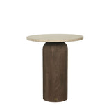 Beistelltisch braun Marmorplatte, runder Beistelltisch Holz braun, Durchmesser 45 cm