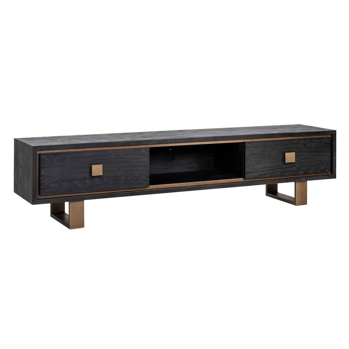 TV Schrank schwarz-Bronze,  Fernsehschrank schwarz mit zwei Schubladen, Fernsehkommode schwarz, Breite 190 cm