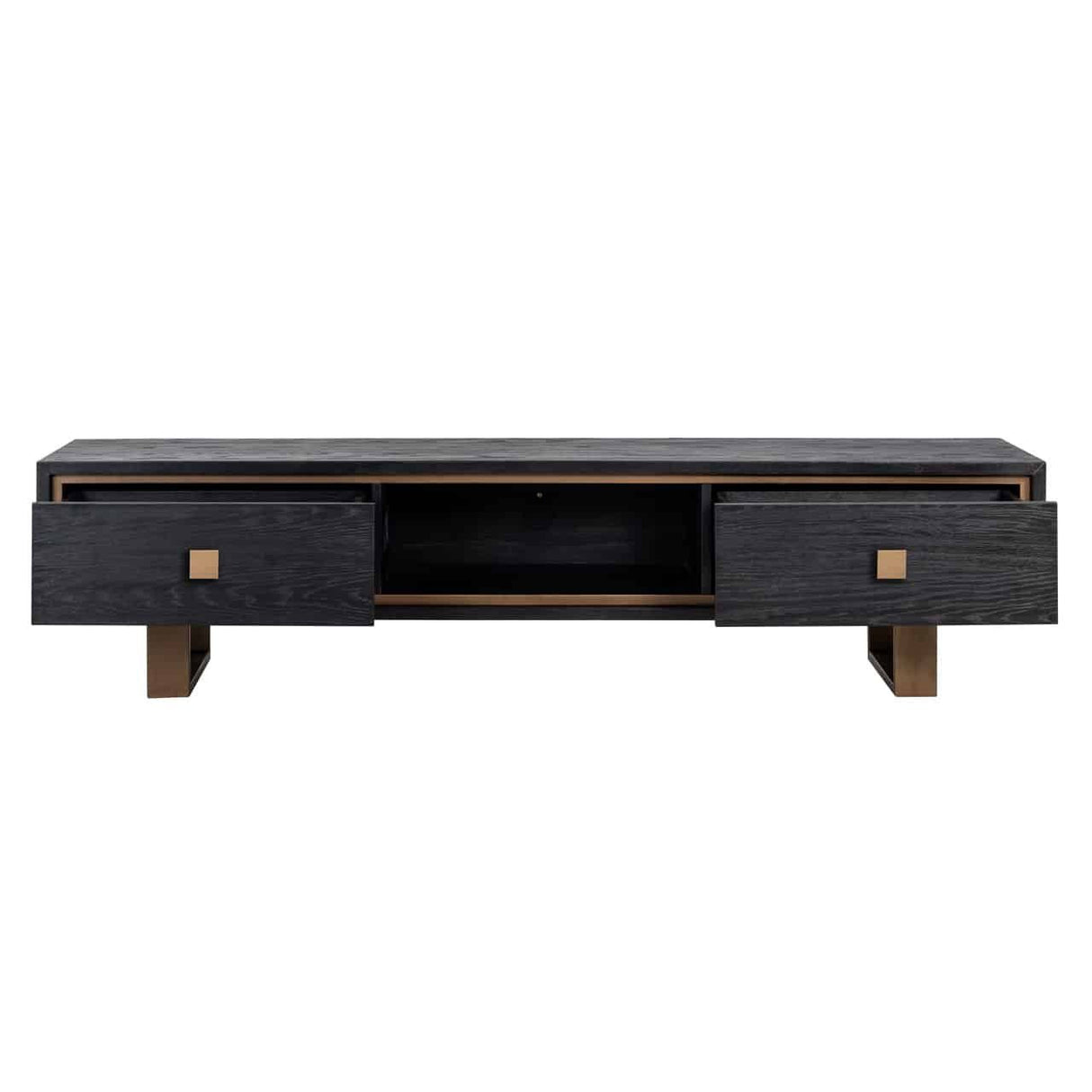 TV Schrank schwarz-Bronze,  Fernsehschrank schwarz mit zwei Schubladen, Fernsehkommode schwarz, Breite 190 cm