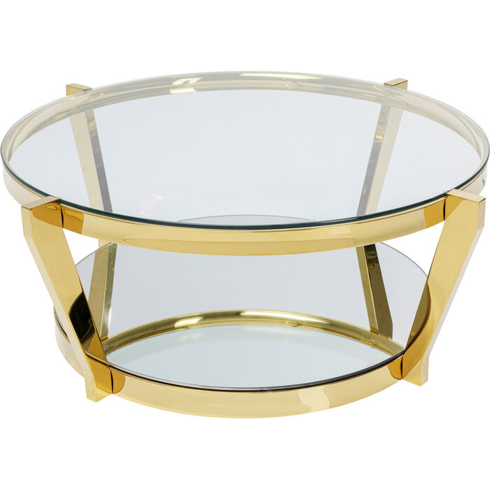 Couchtisch rund Gold, Glastisch rund Gold, Durchmesser 90 cm