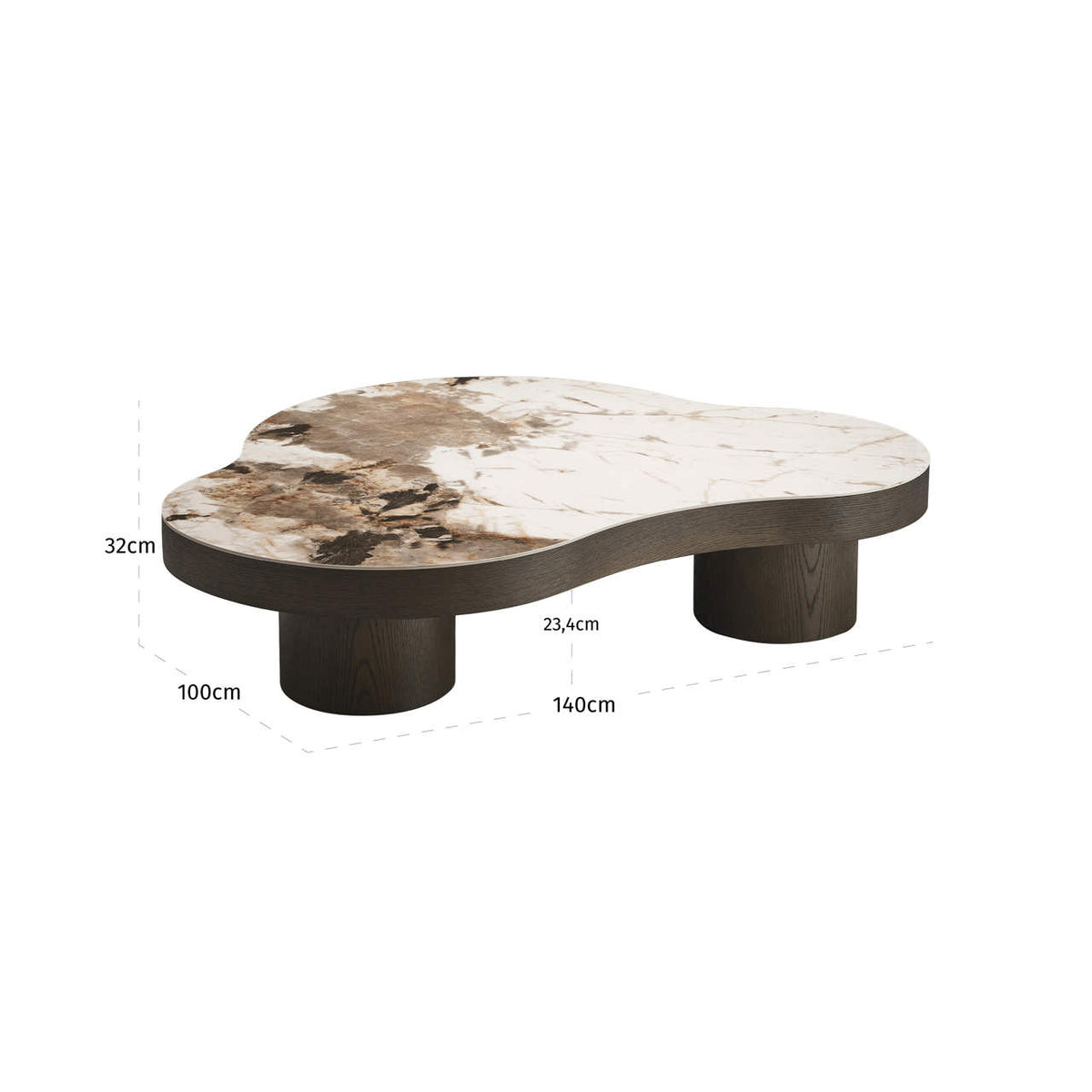 Couchtisch halbrund Keramik-braun, Couchtisch Keramik braun, Länge 140 cm