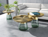 Couchtisch rund Gold, runder Beistelltisch Gold, Glas Couchtisch Gold, Maße 60x43 cm