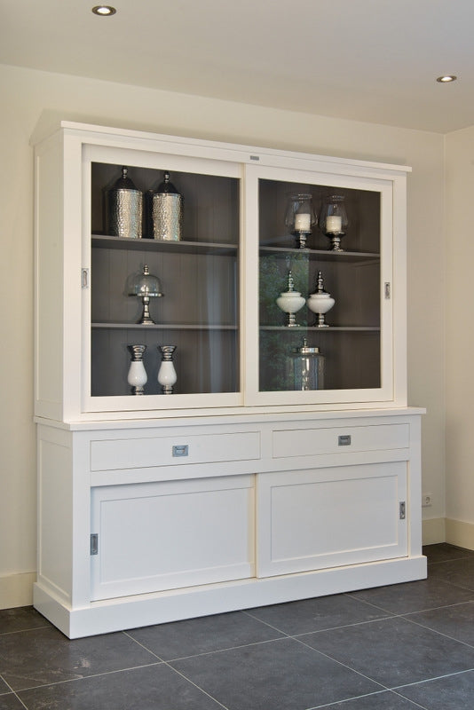 Vitrine weiß-anthrazit, Geschirrschrank weiß Landhausstil, Breite 160 cm