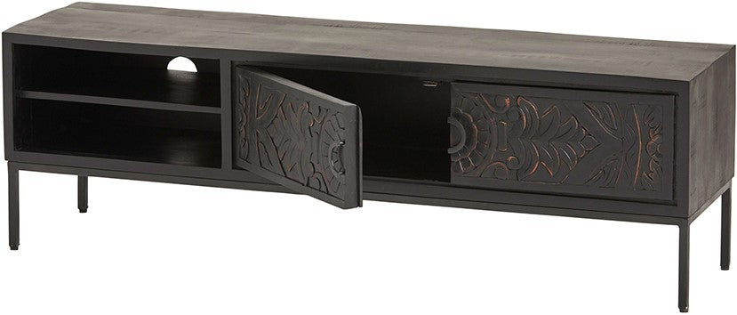 TV Schrank Ornament schwarz, Fernsehschrank schwarz, TV Schrank schwarz,  Breite 160 cm