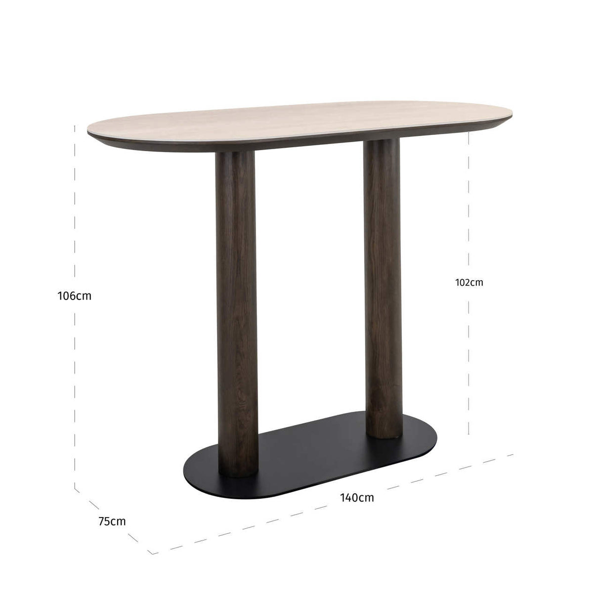 Bartisch Keramik beige-braun, Bartisch braun, Bartisch Metall Gestell, Breite 140 cm