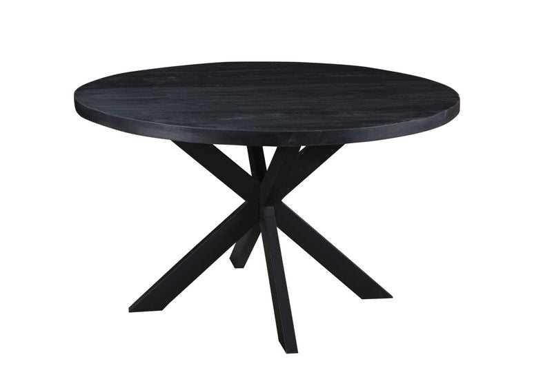 Esstisch schwarz rund, runder Tisch schwarz Metall Holz, Durchmesser 130 cm