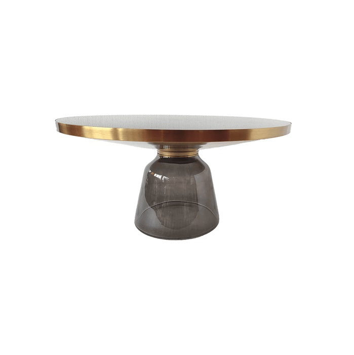 Couchtisch rund Gold-grau-schwarz, Glas-Couchtisch grau, Durchmesser 75 cm