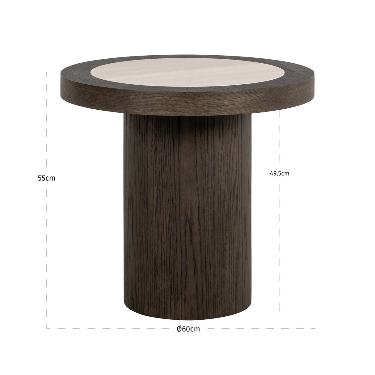 Beistelltisch rund Keramik-Tischplatte, runder Beistelltisch braun, Durchmesser 60 cm