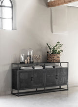 Sideboard schwarz, Sideboard Rattan Massivholz, Breite 180 cm