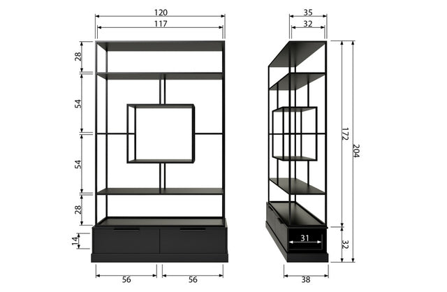 Regal schwarz, Bücherregal schwarz Metall-Regal schwarz, Breite 126 cm