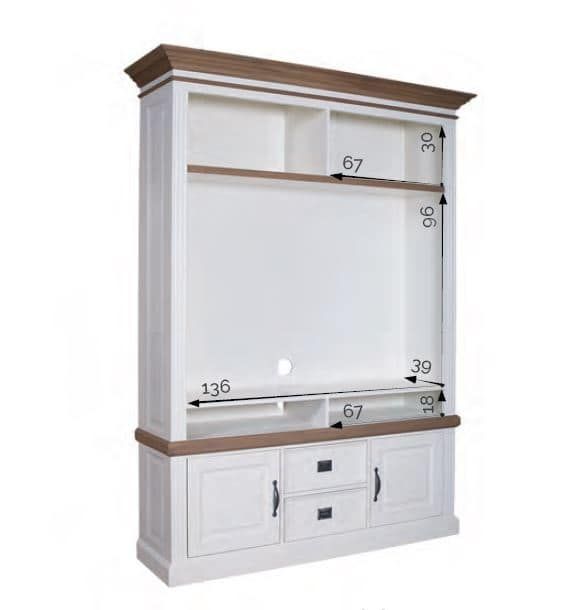 TV Schrank weiß Landhaus, Fernsehschrank weiß Landhaus,  Breite 302 cm