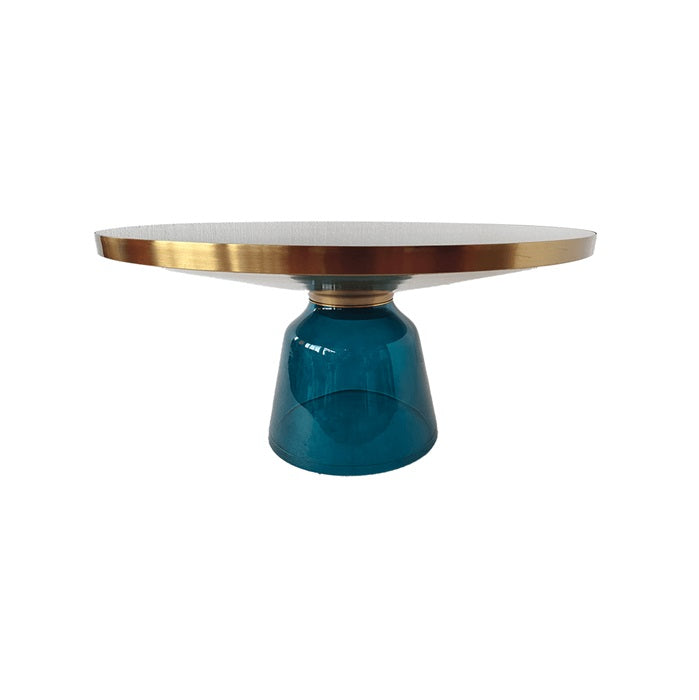 Couchtisch rund Gold-blau-schwarz, Glas-Couchtisch blau, Durchmesser 75 cm