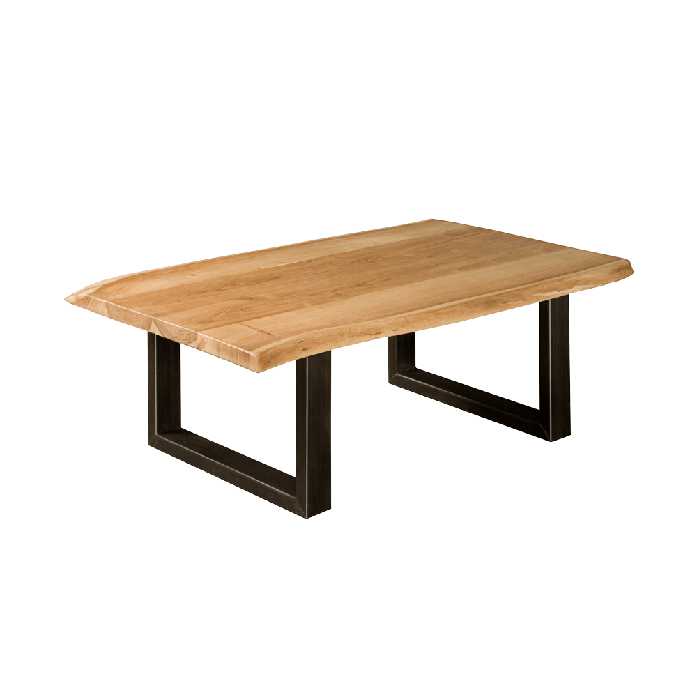 Couchtisch Naturbaumkante Massivholz, Cochtisch Metallgestell schwarz, Couchtisch Massivholz Natur-braun, Breite 135 cm