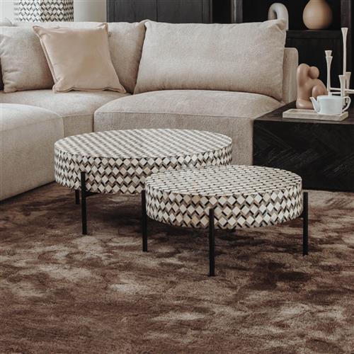 Couchtisch rund Kachelmuster, Kaffeetisch rund, Durchmesser 80 cm