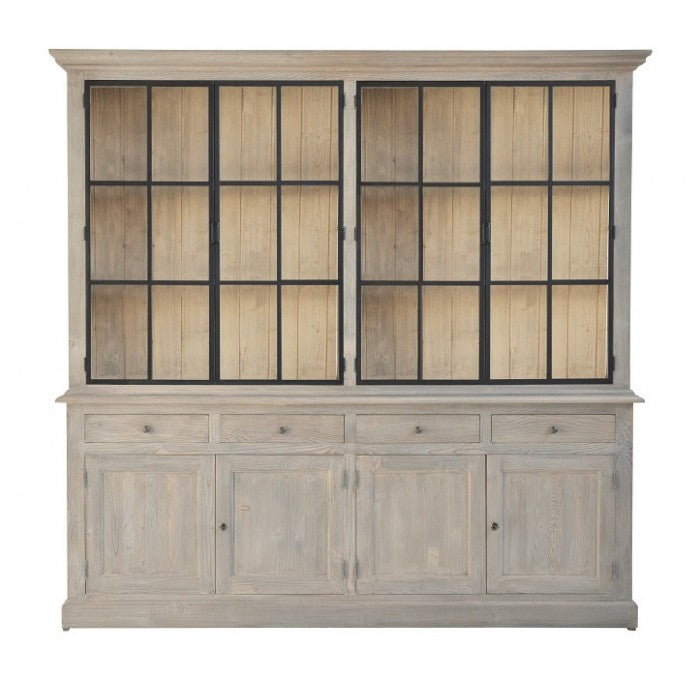 Buffetschrank Landhausstil, Vitrine Naturholz, Geschirrschrank aus Massivholz, Küchenschrank Landhaus, Breite 237 cm