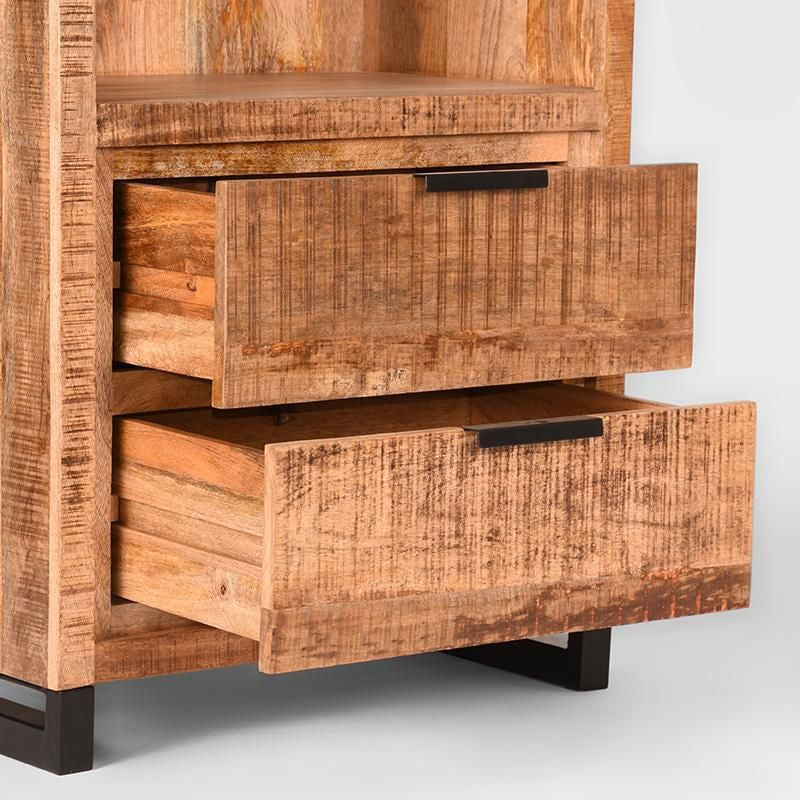 Bücherregal Naturholz braun, Regal braun Naturholz, Regal Holz mit Schubladen, Breite 70 cm