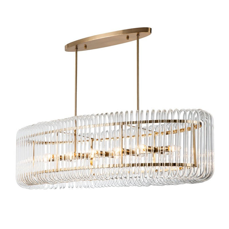 Deckenleuchte Gold, Hängeleuchte Gold-Glas, Hängelampe Gold, Länge 128 cm