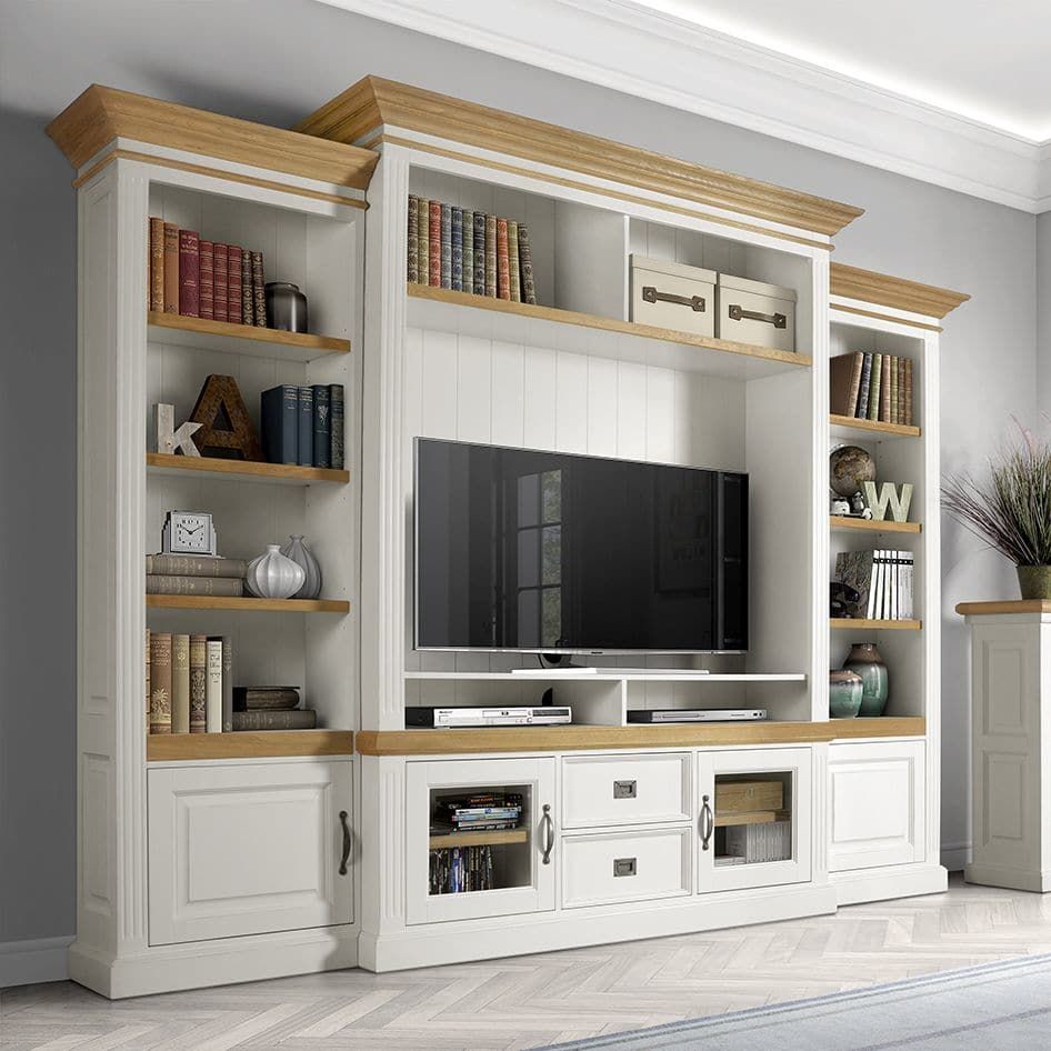 TV Schrank weiß Landhaus, Fernsehschrank weiß Landhaus,  Breite 302 cm