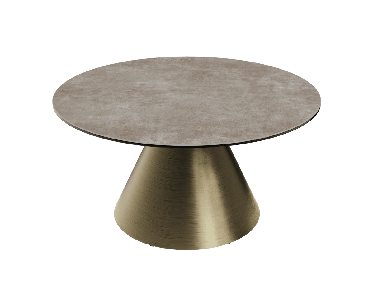 Couchtische taupe Marmoroptik Keramik, runder Couchtisch Gold Keramik, Durchmesser 75 cm