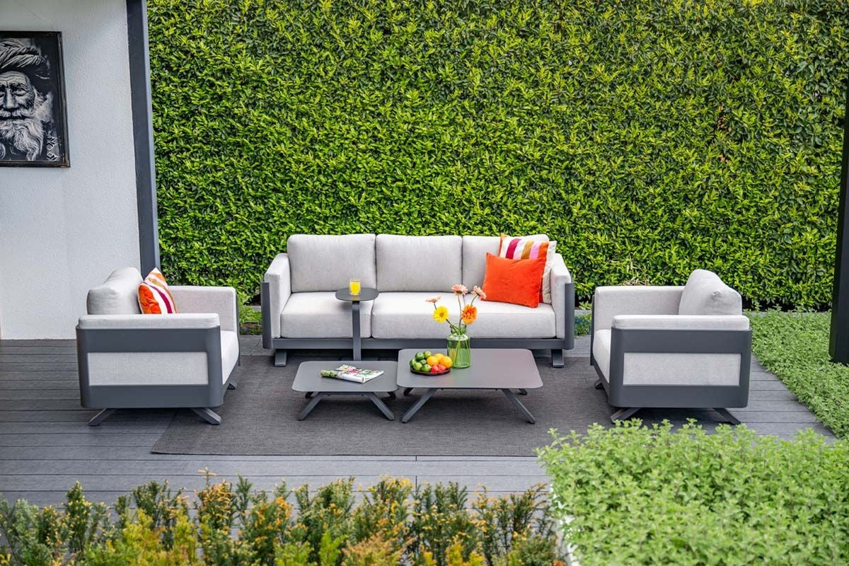 Gartenlounge anthrazit-grau, Gartenmöbel Set 5 teilig, Gartensofa mit Gartensessel
