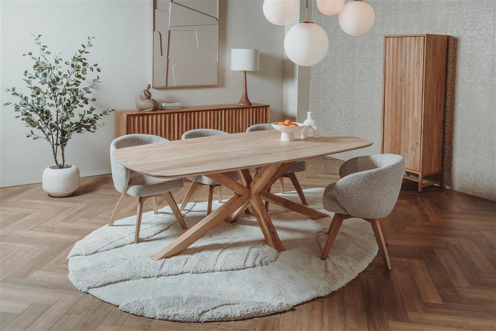Dining Table Solid Wood Natural Color, Table Wood-Natural, Length 200 cm