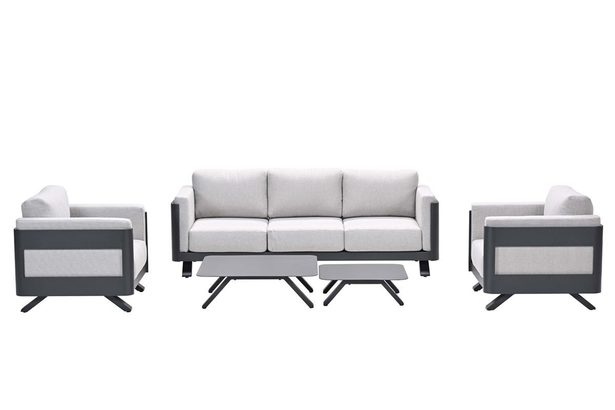 Gartenlounge anthrazit-grau, Gartenmöbel Set 5 teilig, Gartensofa mit Gartensessel
